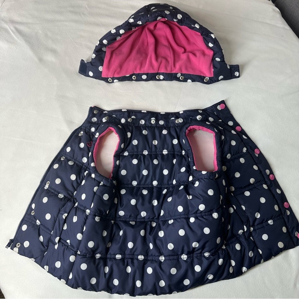 JoJo Maman Bébé Navy Polka Dot Puffer Vest 3Y Detachable Hood Fleece Lined - Picture 8 of 10